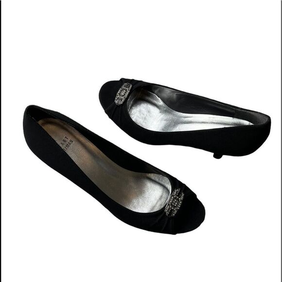 Black Stuart Weitzman Peep Toe Pump w/Crystal Embellishments Great Condition - Picture 9 of 15